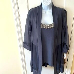 NWT Mesh Jacket Beaded Embellished Top Women's 14W Grey Formal Party